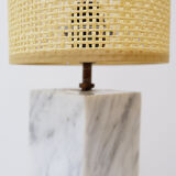 Vintage marble table lamp with new raffia shade.