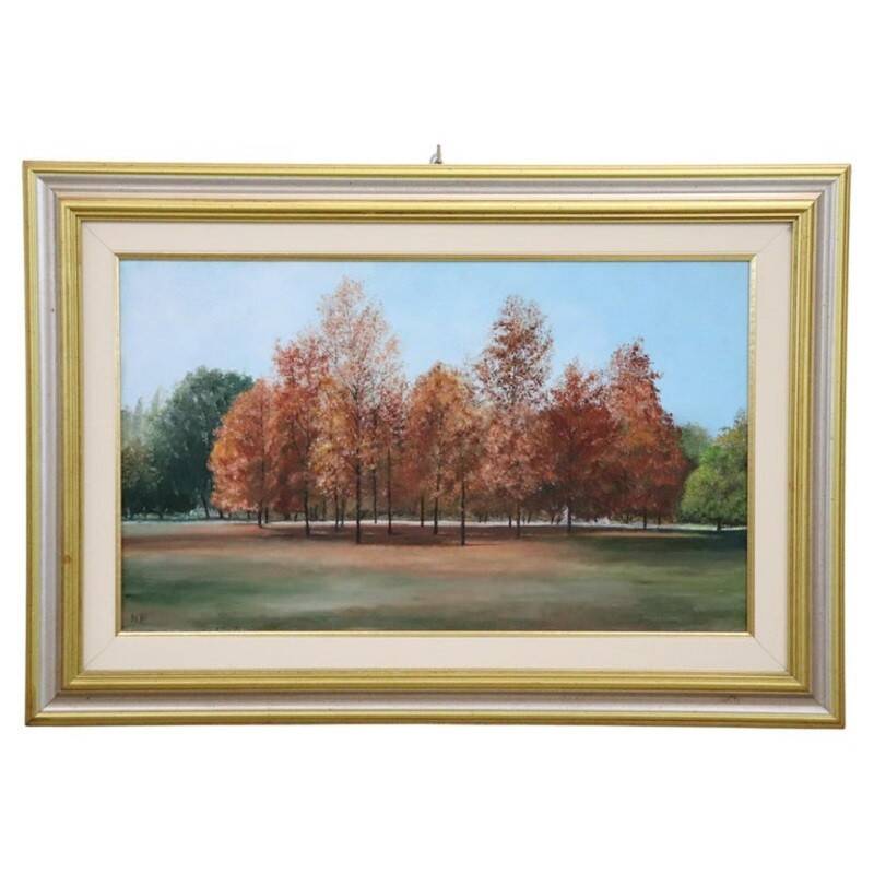 Autumn Landscape, Oil On Canvas Cardboard, Italy 20th Century