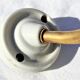 Brass gooseneck wall lamp, with brass socket and porcelain base.