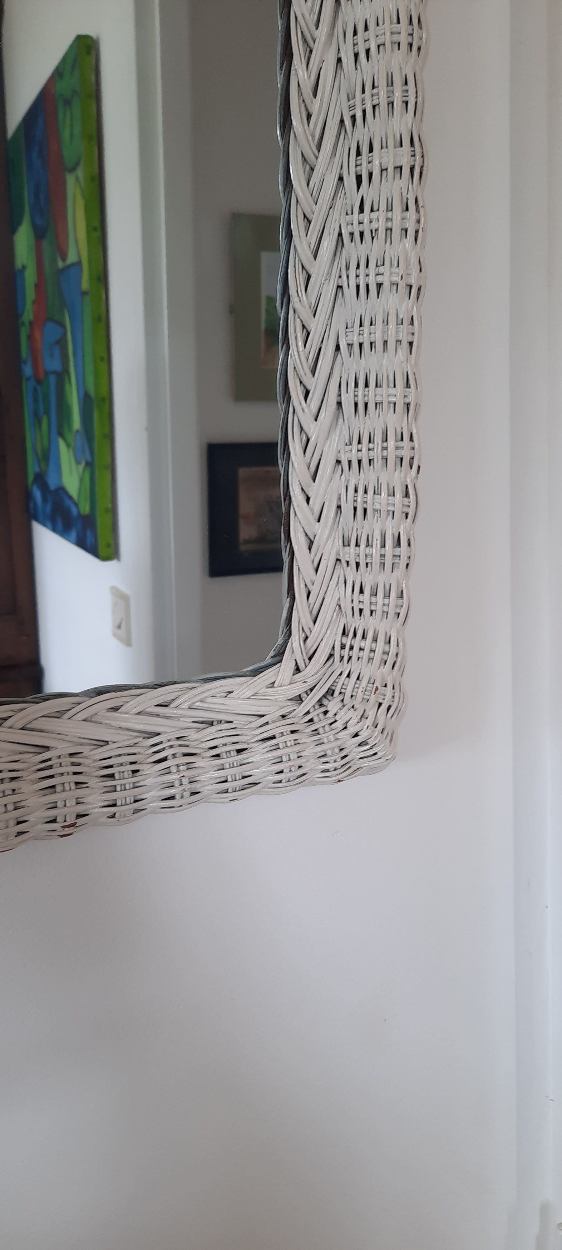 Rectangular mirror in vintage woven wicker rattan