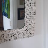 Rectangular mirror in vintage woven wicker rattan