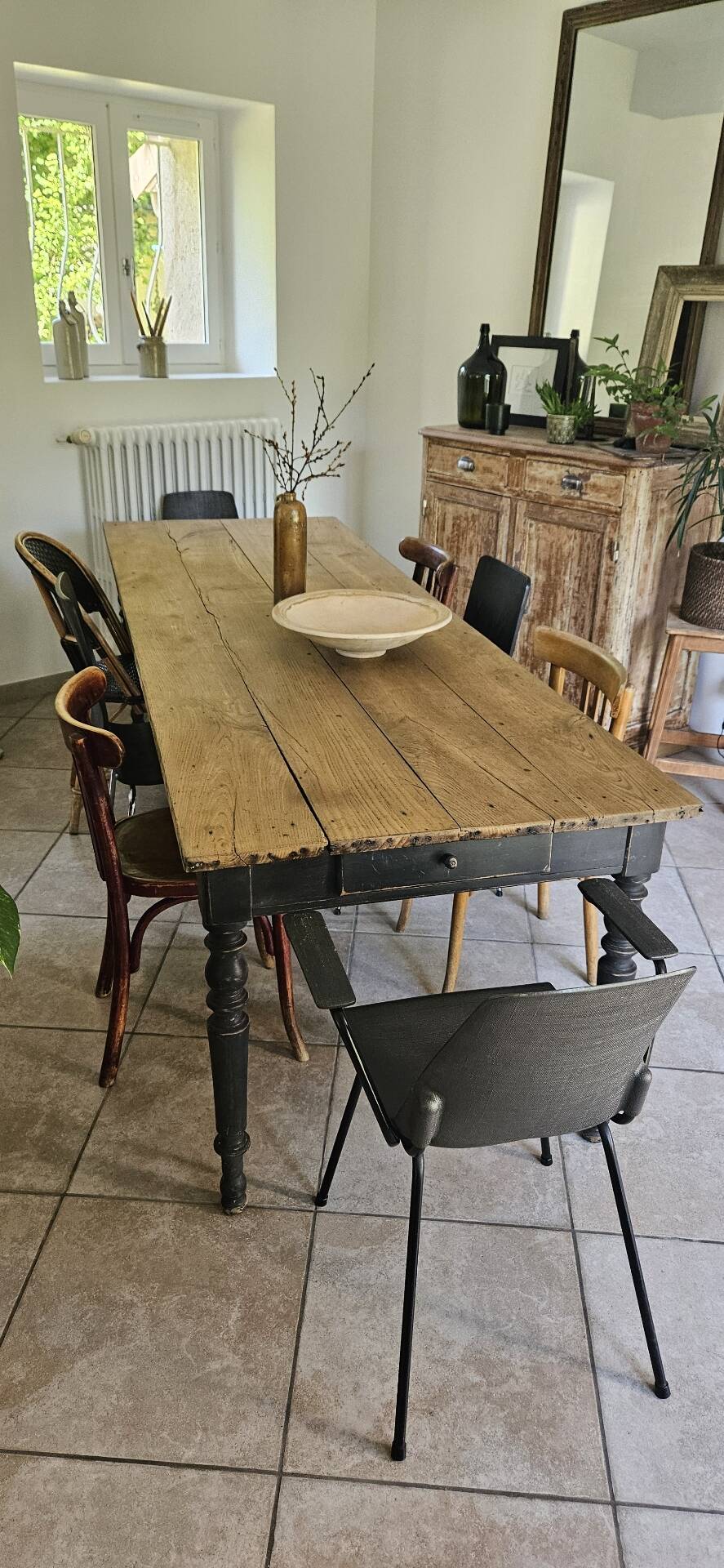 Table de ferme chêne massif 250cm d’office vintage 10-12 personnes