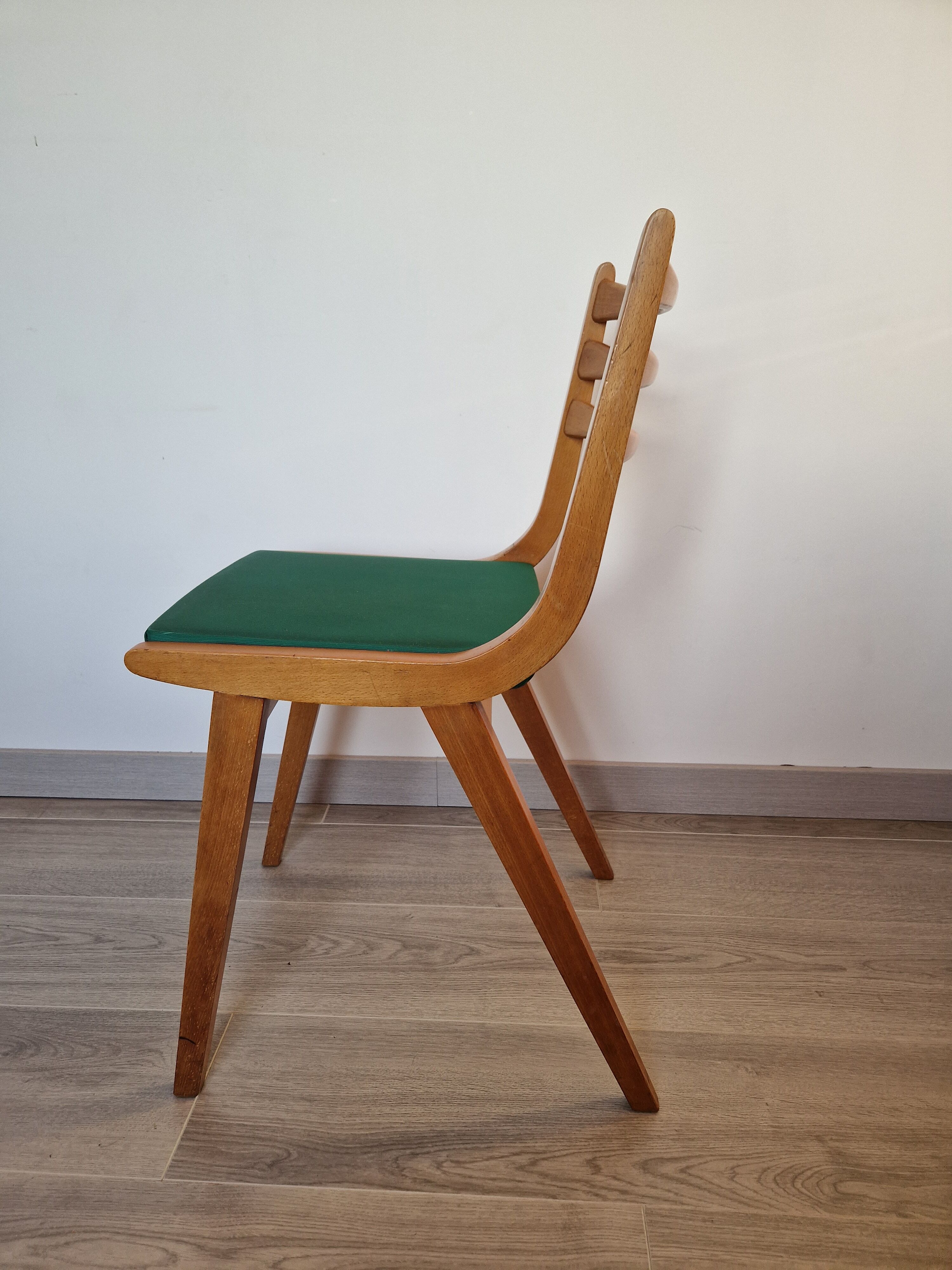 Scandinavian chair vintage beech and green vinyl