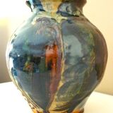 Ceramic vase, glazed stoneware, floral decoration, signature to be identified