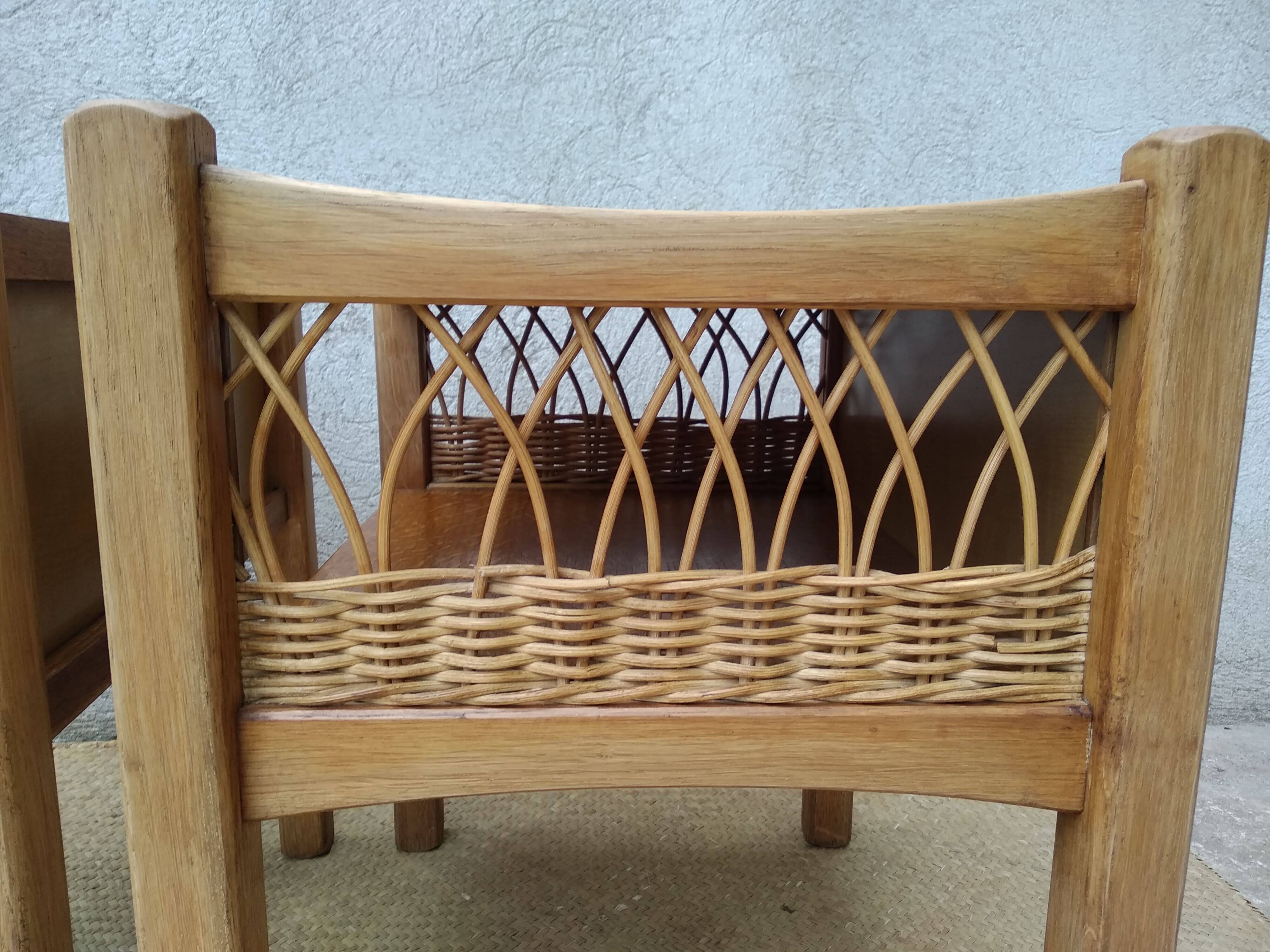 Paire de chevets bois et rotin