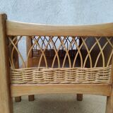 Pair of wooden and rattan bedside tables