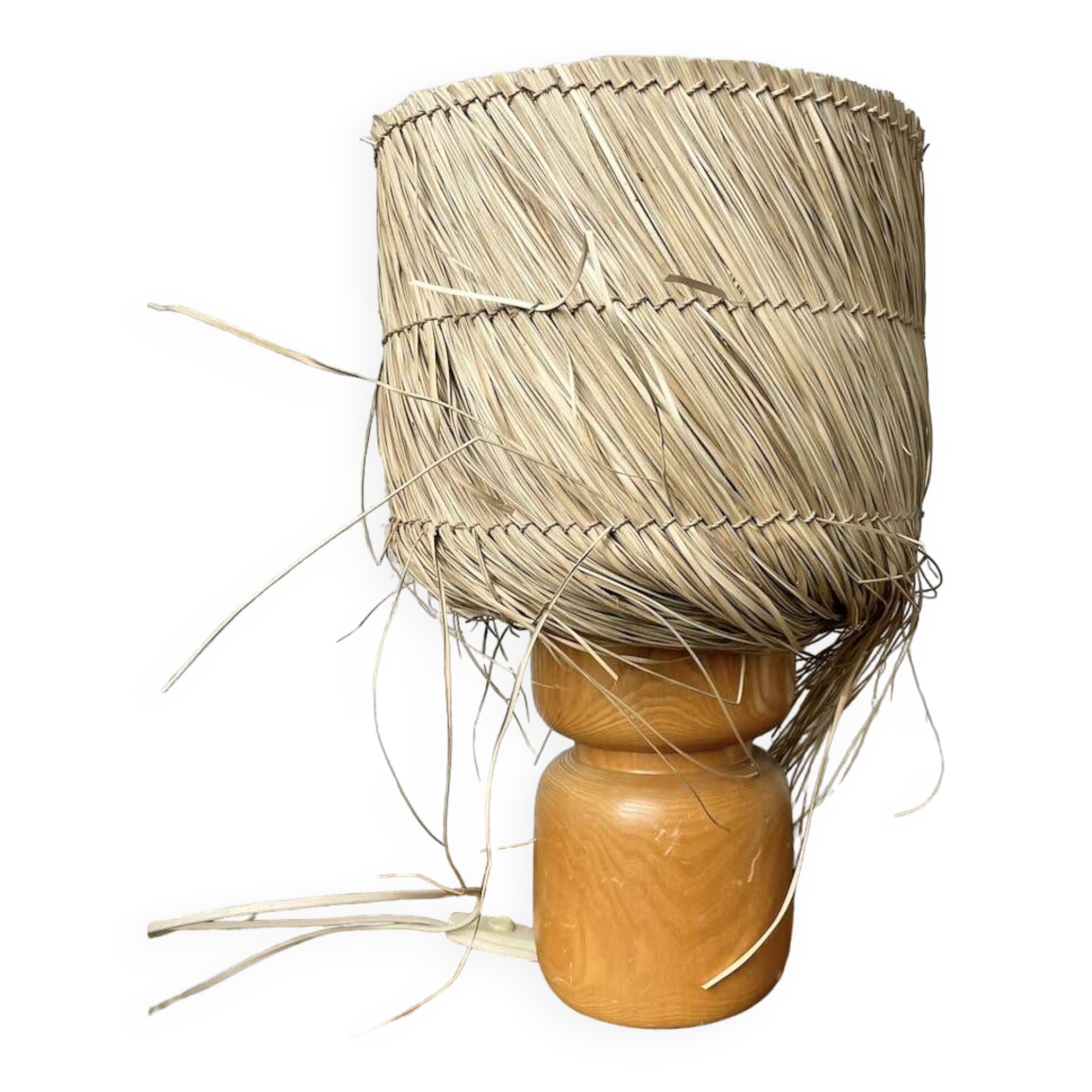 50s wood and straw lamp