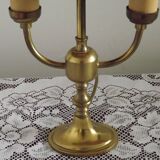 2 Light French Vintage Brass Boulotte Table Lamp With Cream Fabric Shade