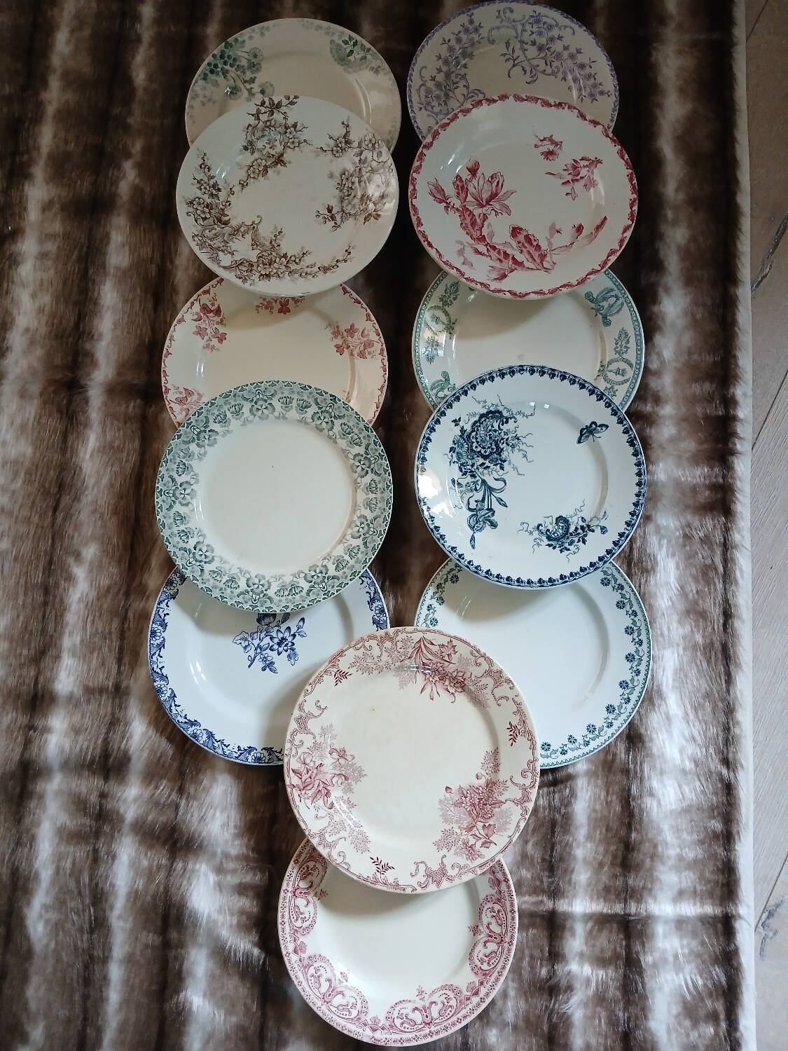 12 antique flat plates in ironstone