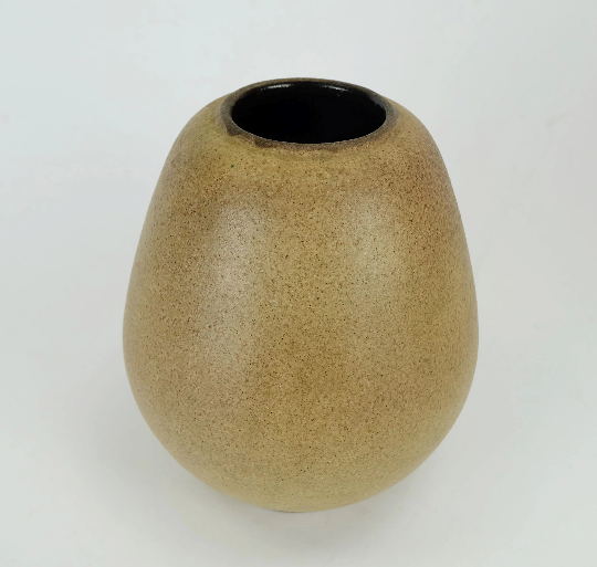 german studio pottery vase Rolf Weber 60s/70s rough glaze yellow brown ochre
