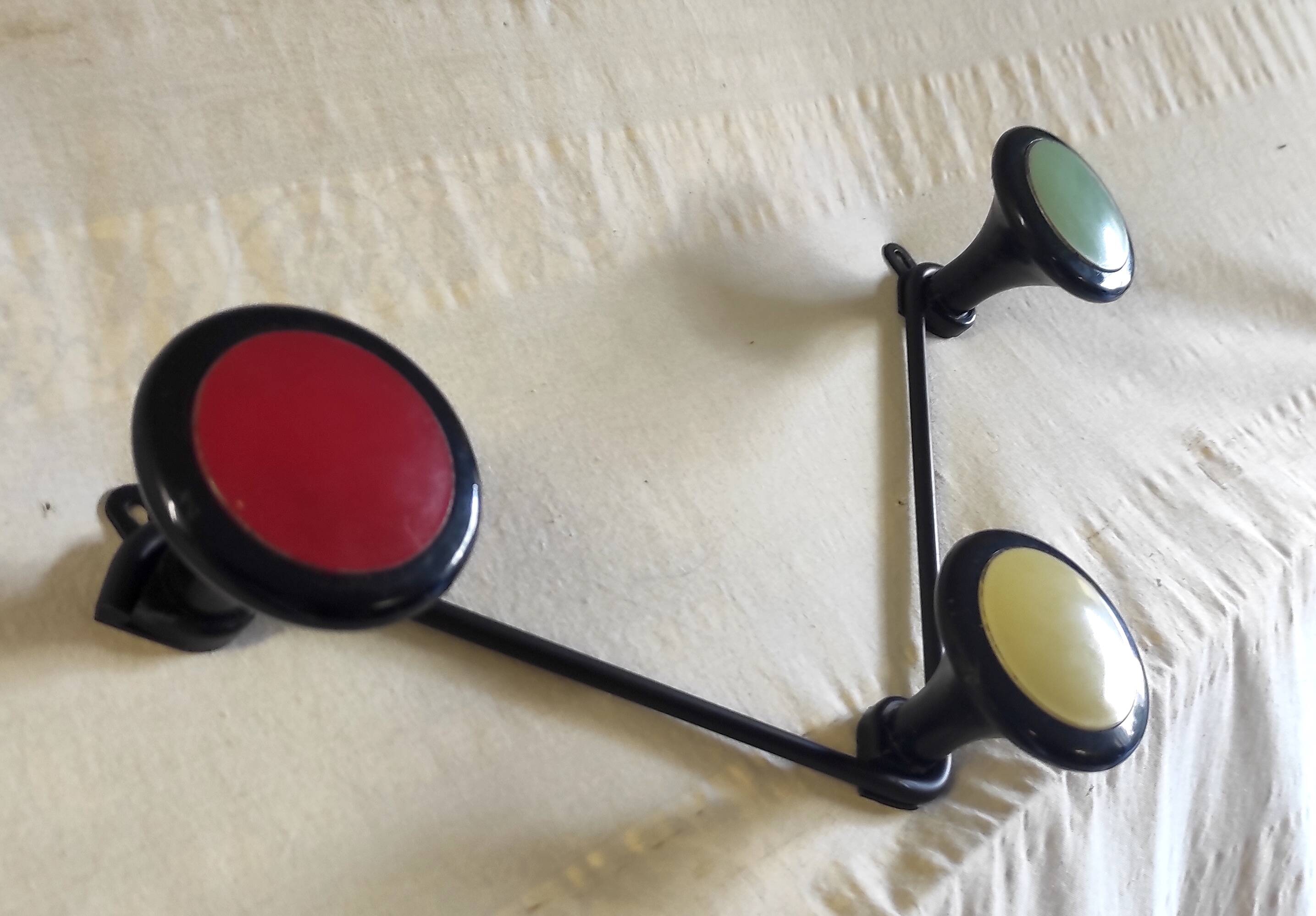 Tri-colour wall coat rack design - 1950s/60s