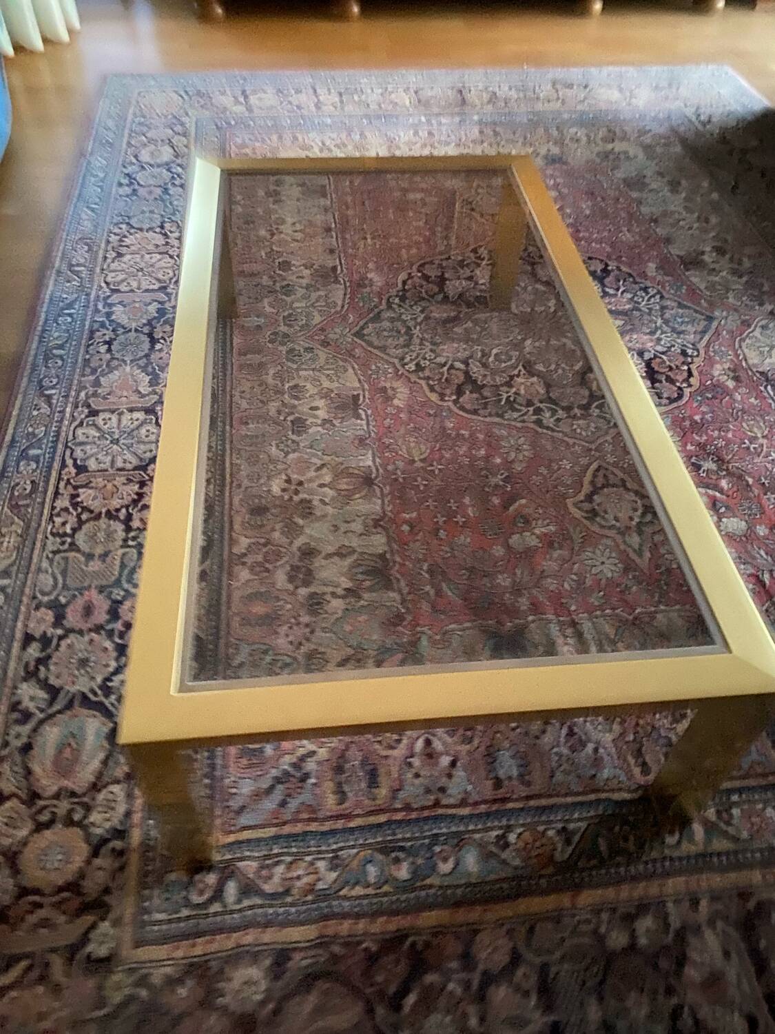 Vintage XXL coffee table (130cm) - Brass & Glass - 1970s