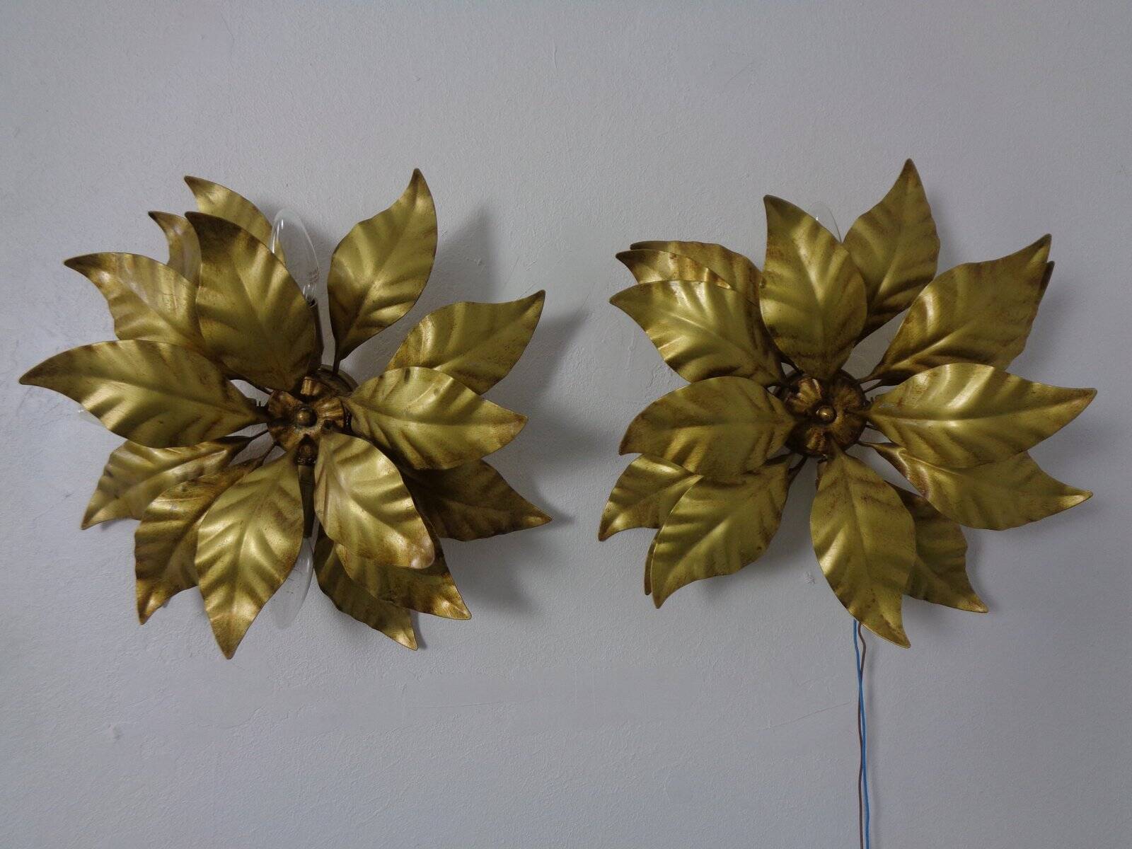 Golden Flower Shape Flushmounts by Hans Kögl, 1970s, Set of 2