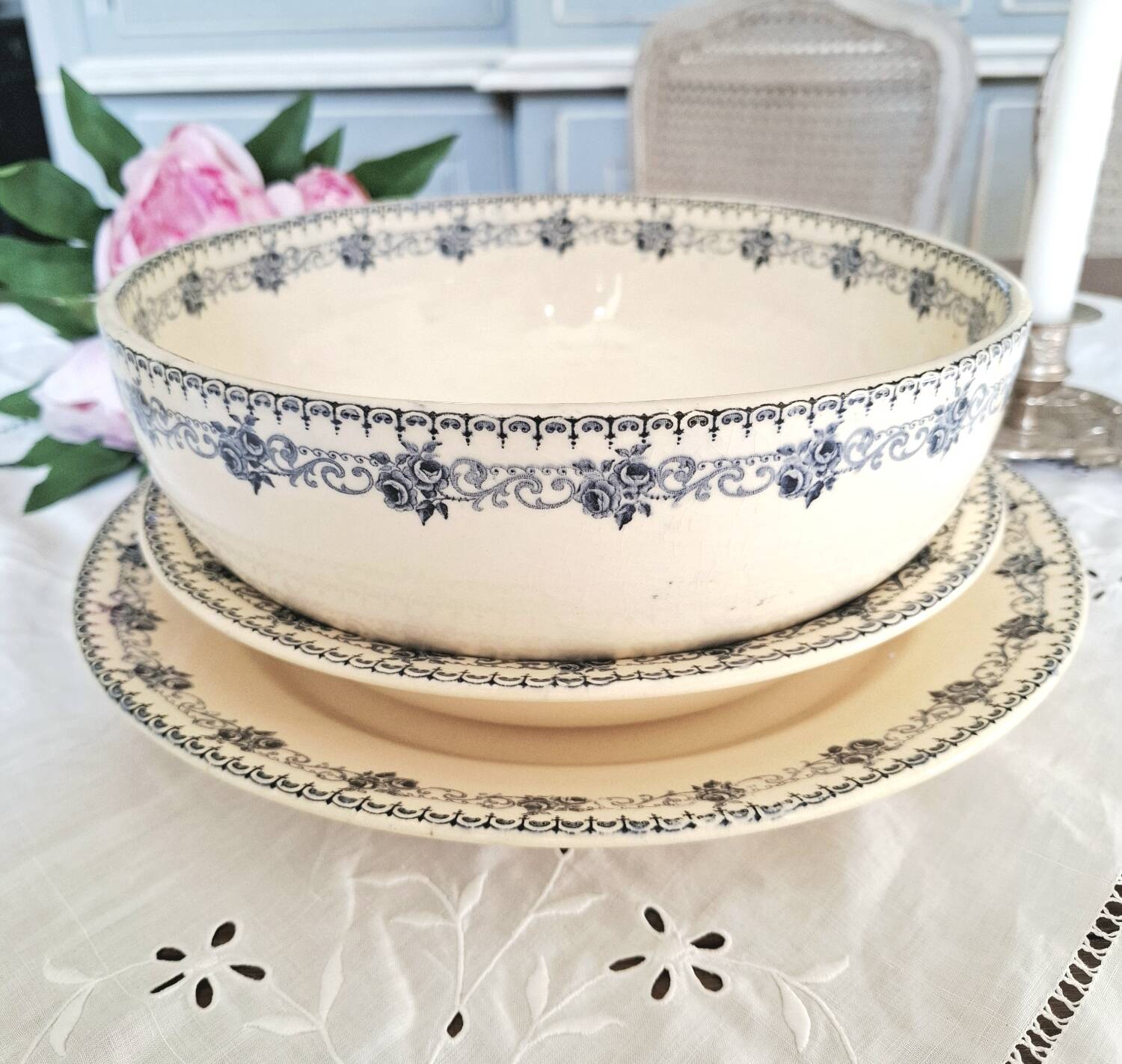 Antique serving dishes in iron earthenware