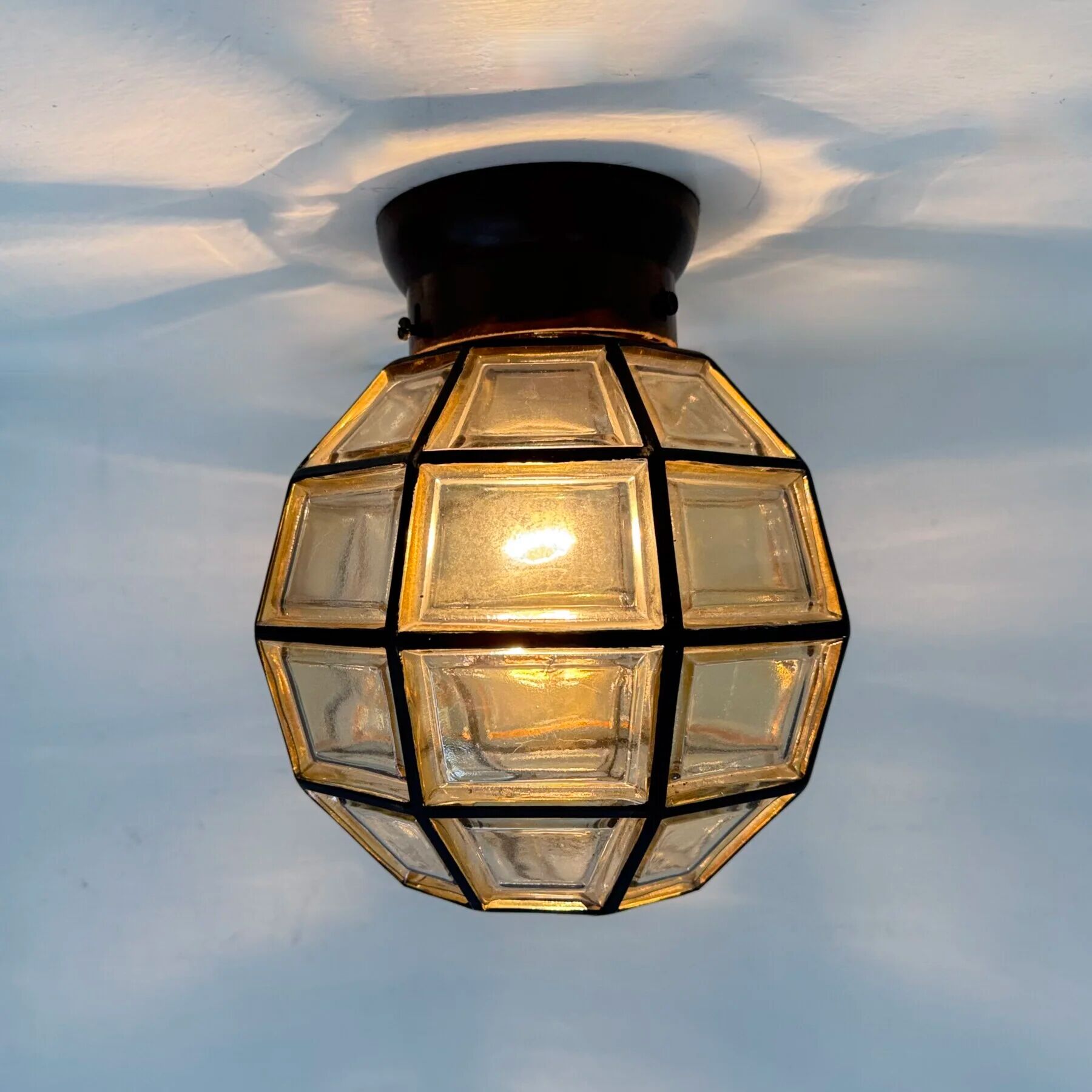 1 of 2 Limburg Glashütte glass ceiling lamp flush mount, 1970s