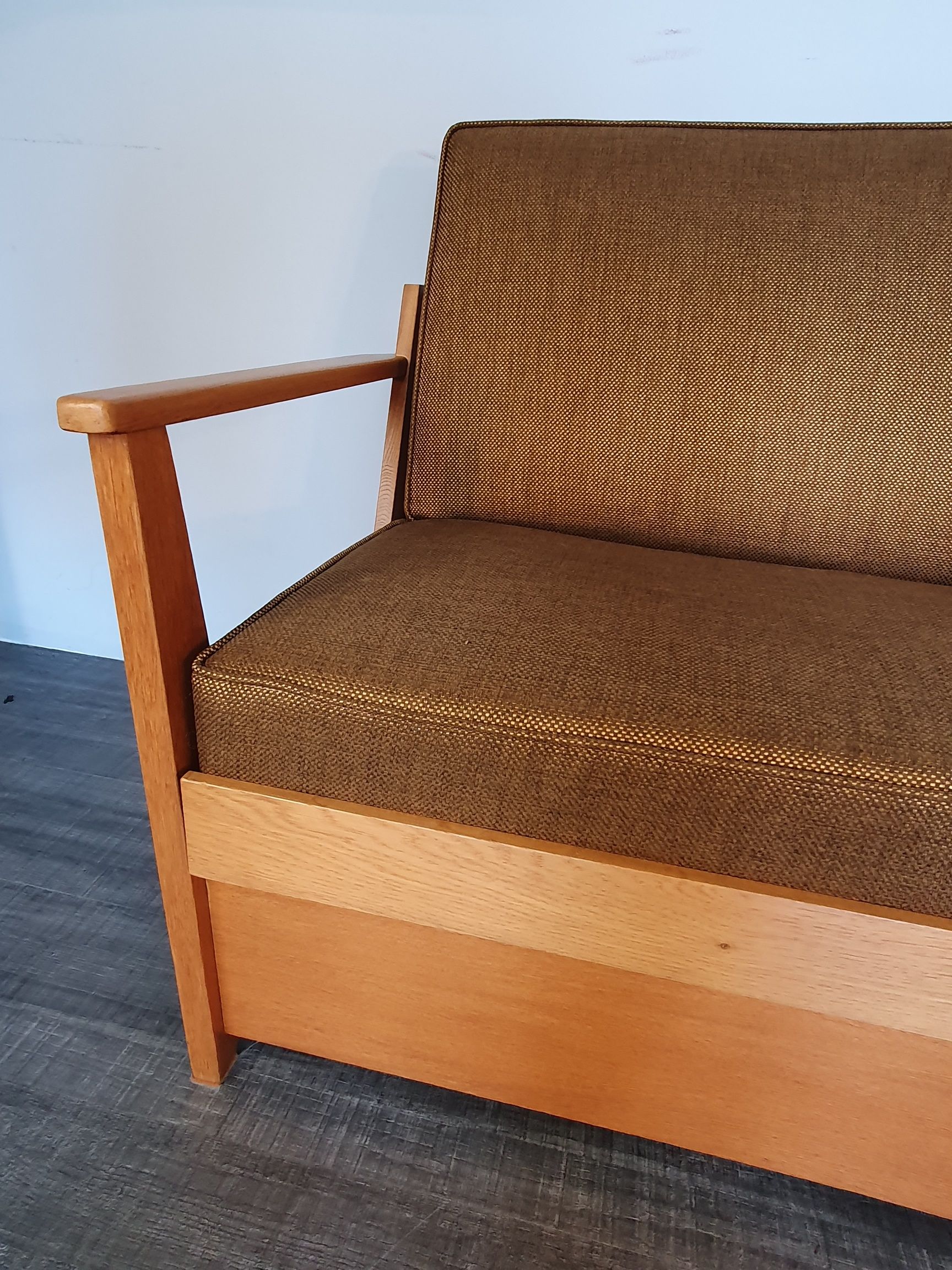 Tamara sofa bed in ash and fabric by F. Aplewicz for Lad, Polish Vintage 1950