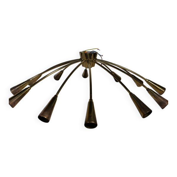 Plafonnier Sputnik Spider doré des années 1950-1960