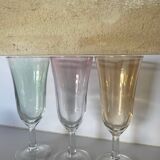 3 iridescent colored champagne glasses