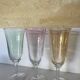 3 iridescent colored champagne glasses