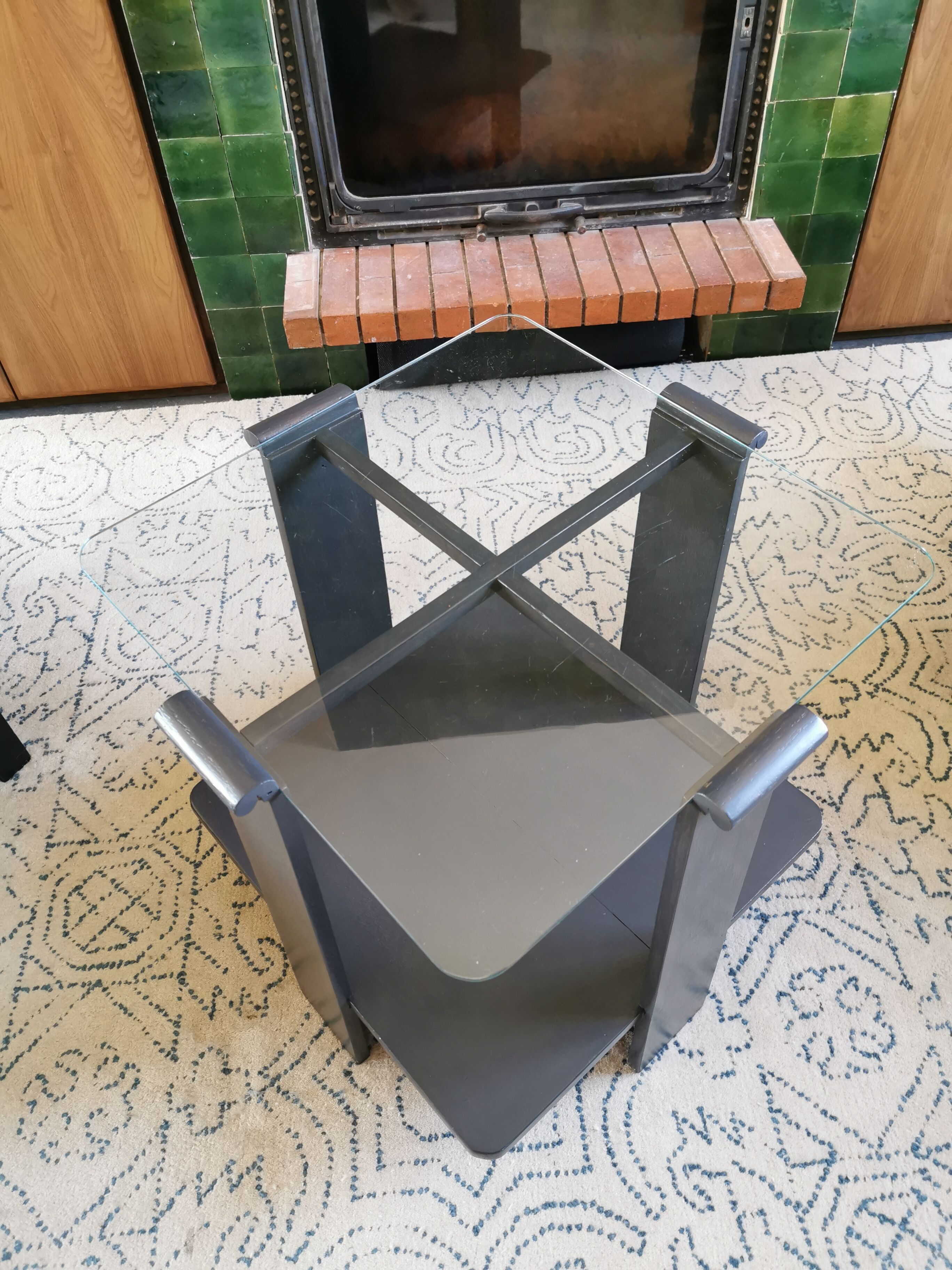 Art deco coffee table in wood and glass