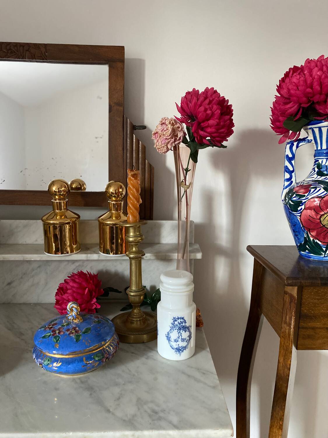Old blue earthenware jewelry box