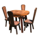 Ensemble table et 4 chaises brutalisme chêne et cuir 1960