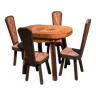 Ensemble table et 4 chaises brutalisme chêne et cuir 1960