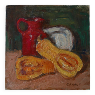 Still life, oil on wood