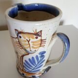 Pitcher with stylized cat - stoneware - "triangles" signature