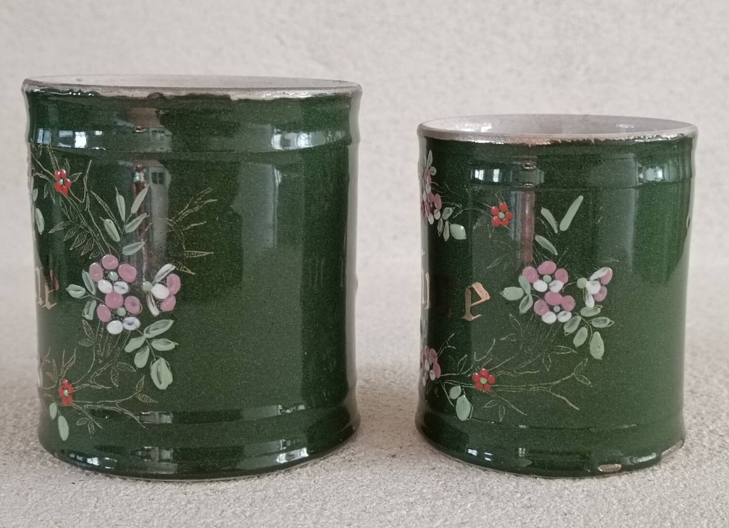 2 stoneware spice jars