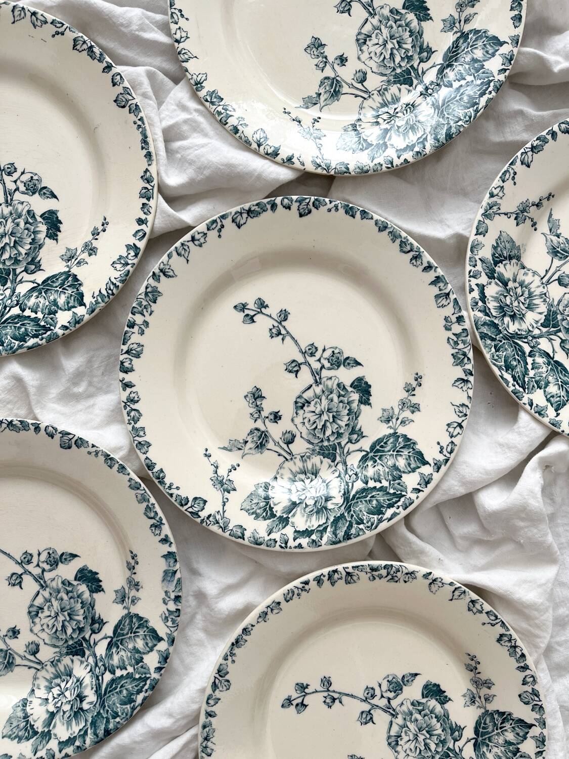 6 flat ironstone plates "Hollyhock" Gien