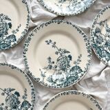 6 assiettes plates en terre de fer «Rose trémière» Gien