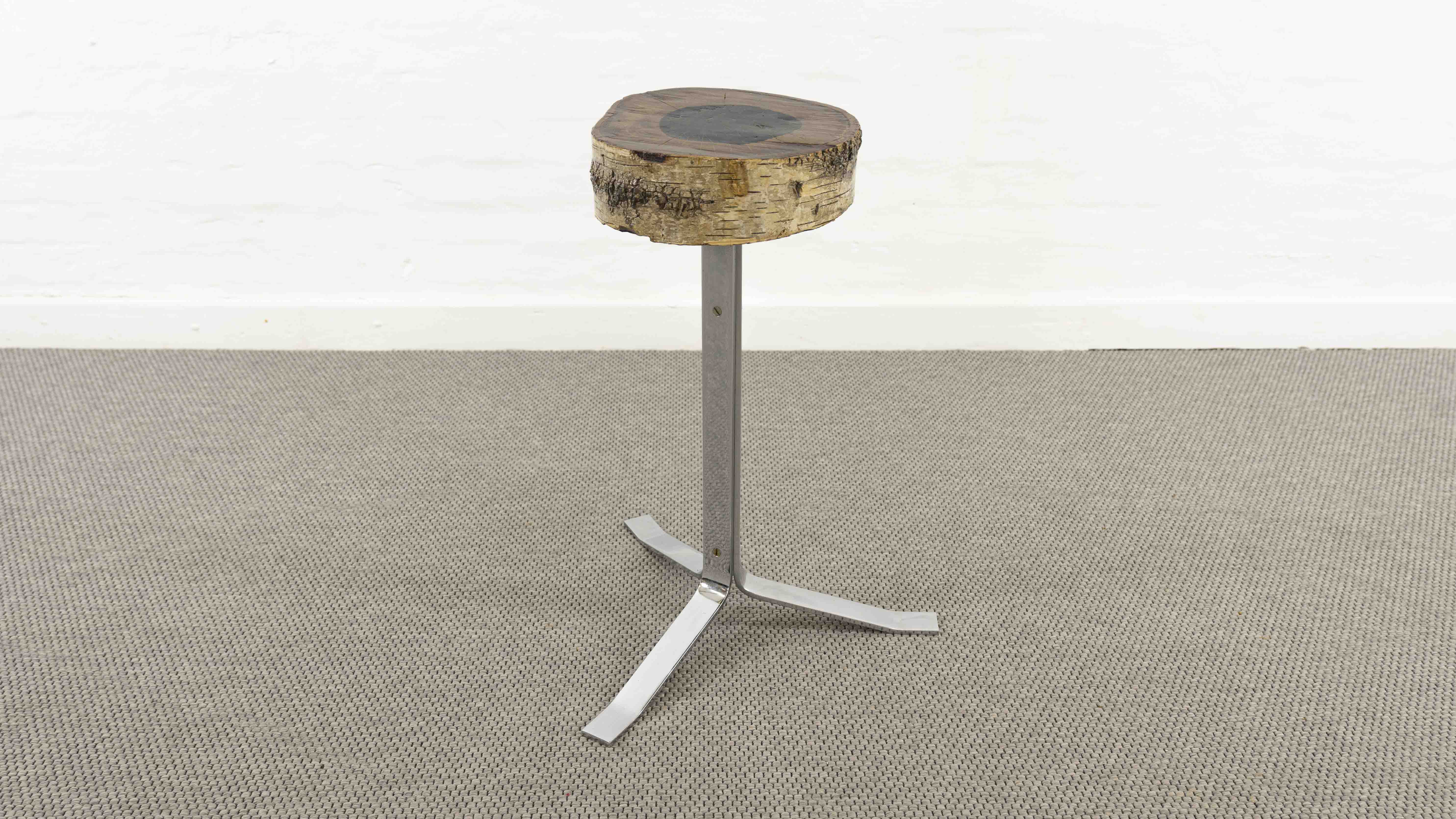 Vintage stool or side table in birch and steel