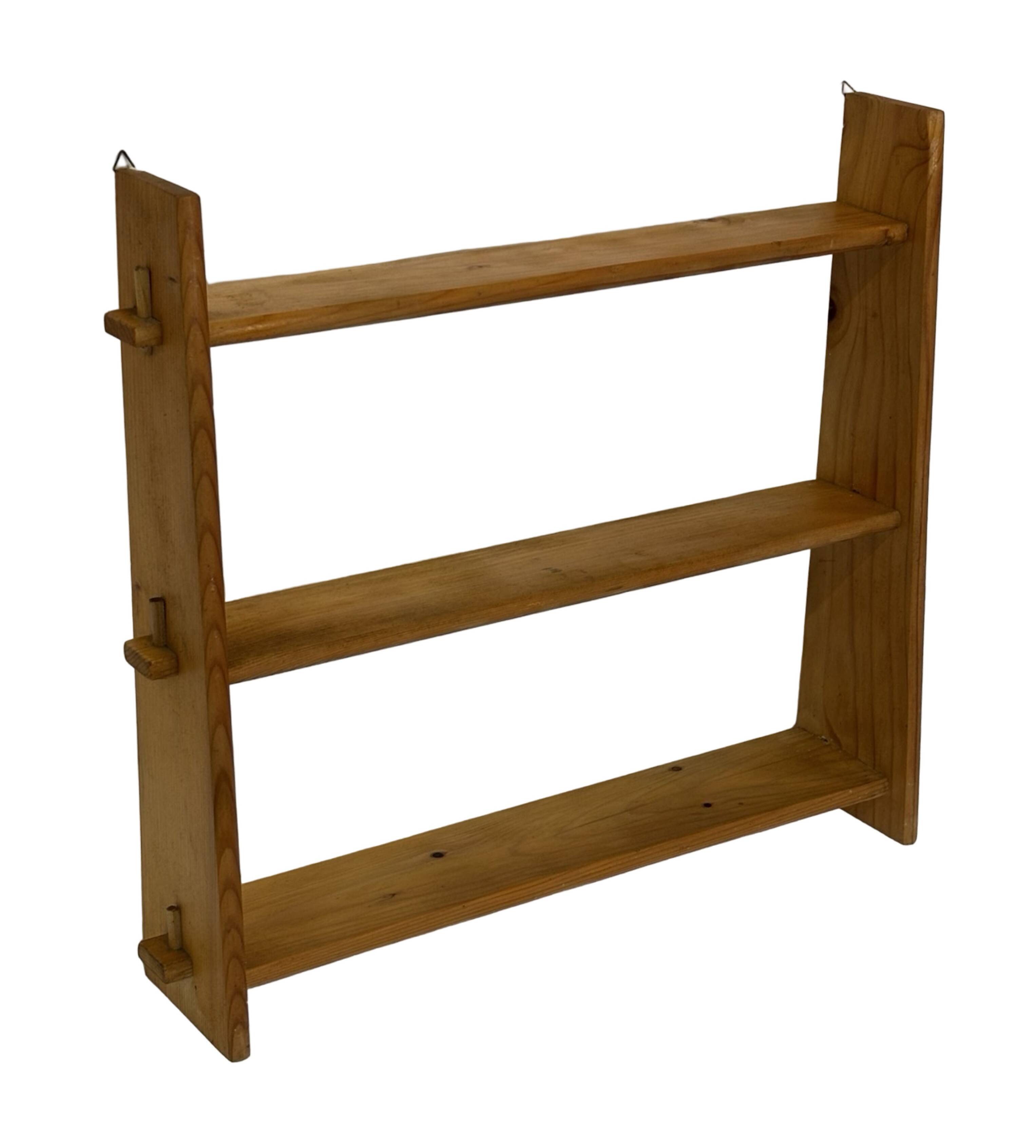 Vintage wooden wall shelve rack bookshelf in pinewood minimalist design