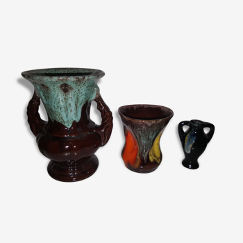 Lot of 3 vintage Vallauris ceramic vases
