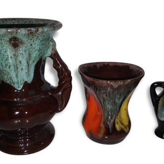 Lot de 3 vases vintage en céramique de Vallauris