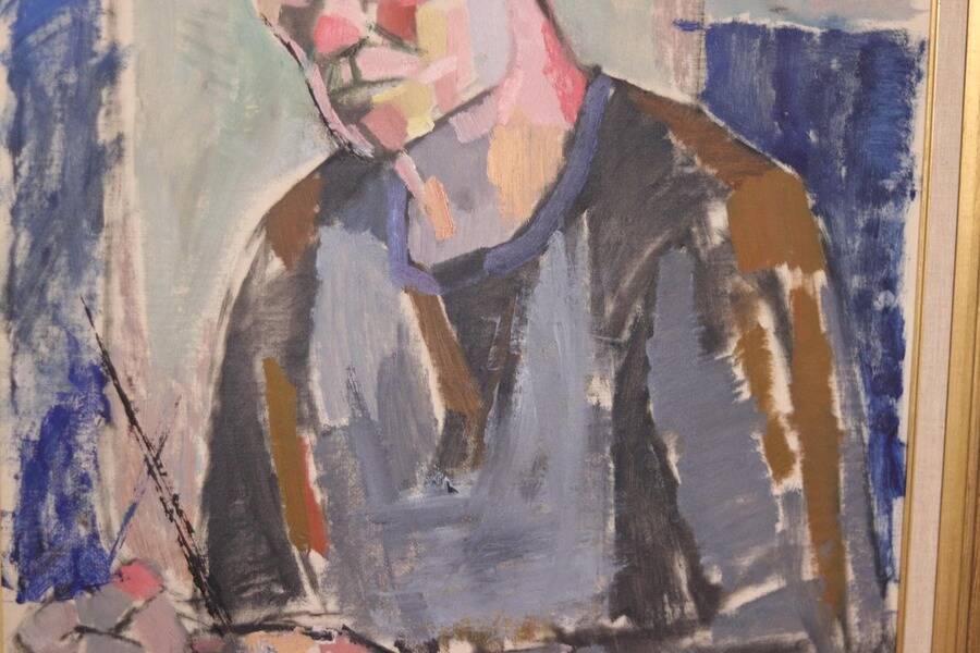 Original XL Swedish oil on canvas – portrait by Pär Thorell – dated 1955 – vintage & framed – 93 × 76 cm