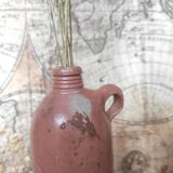 Vase, hot water bottle with handle in brown terracotta stoneware, France
