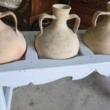 Antique painted wooden jar holder with 4 earthenware jars