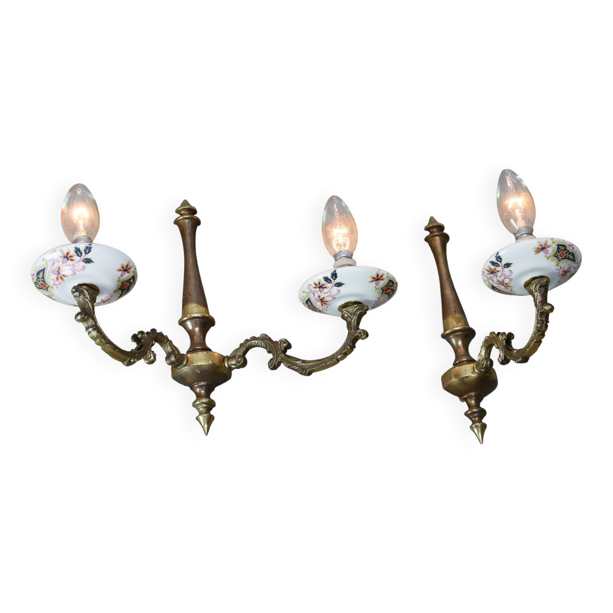 Mid-Century Italian Brass and Ceramic Sconce, set of 2