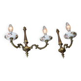 Mid-Century Italian Brass and Ceramic Sconce, set of 2