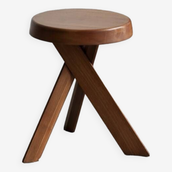 Tabouret de Pierre Chapo en bois d'orme, France, 1974