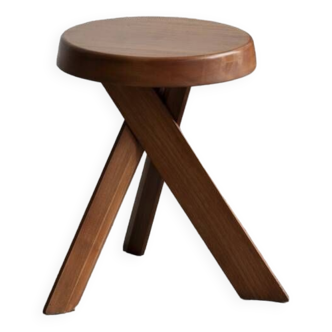 Tabouret de Pierre Chapo en bois d'orme, France, 1974