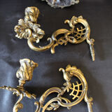 Pair of antique French Bronze Piano sconce, candleholders, signed L Pinet 102, rococo empire regency