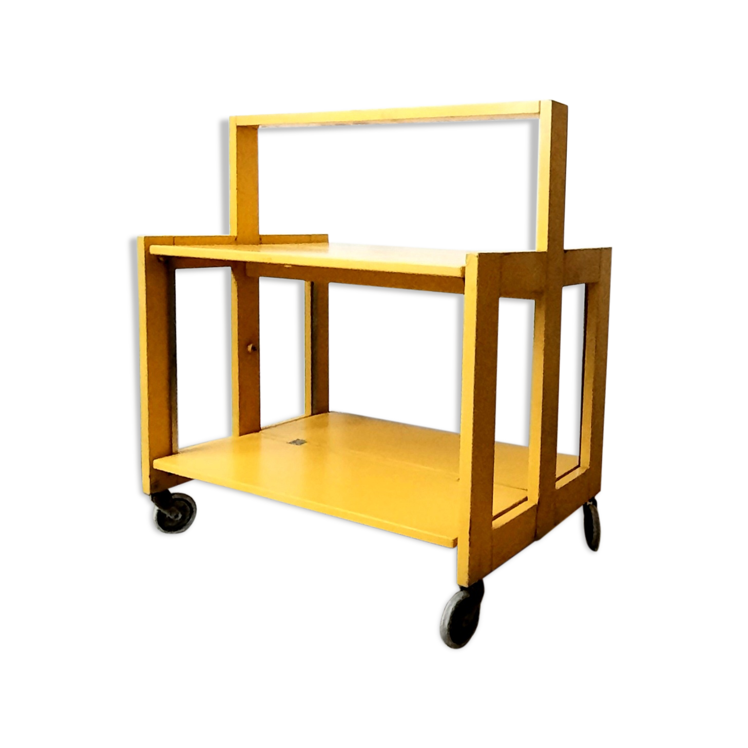 Rolling table / italian folding dessert by Ciatti in yellow laqué wood around 1970