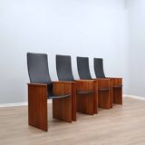Set of 4 Segesta walnut and black letaher chairs Stildomus 1970s