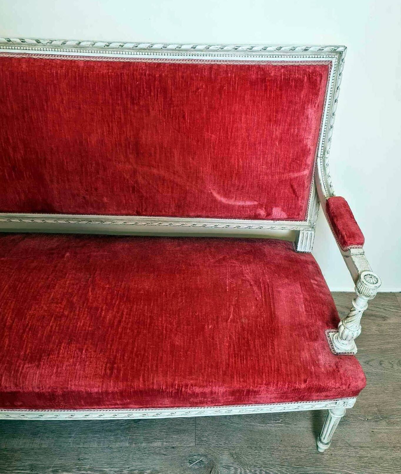 Magnificent Louis XVI 3-seater bench in lacquered wood