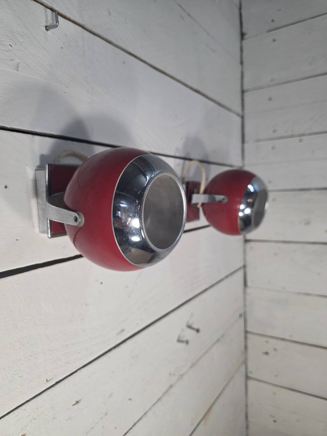 Pair of vintage chrome metal eyeball wall lights from the 70s