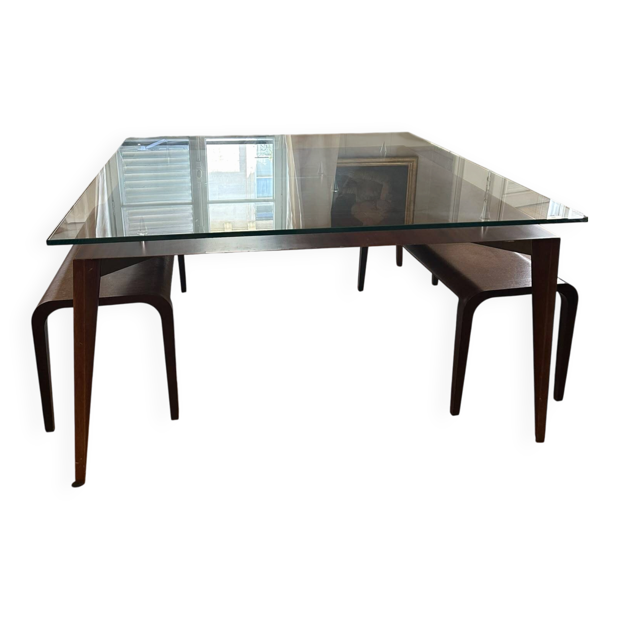 Dining table glass and wood. Italian vintage from the 80s.