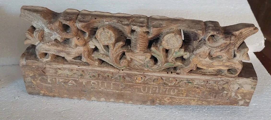 Antique fragment of a 19th century Sicilian carved wooden cart